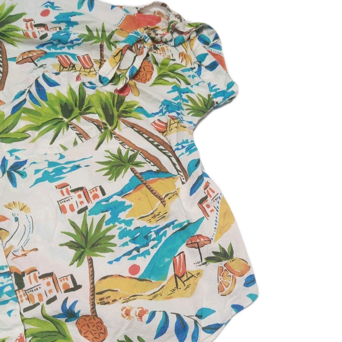 Button Up Blouse Collared Tropical Collared Cotto… - image 2