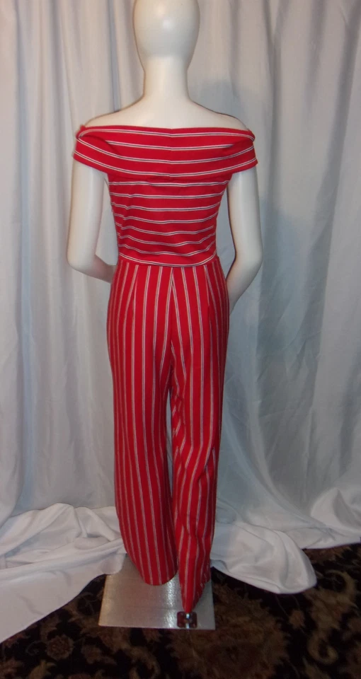WAYF Red, White & Black Wide Leg Off The Shoulder Jumpsuit SIZE M - Image 4 of 4