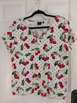 Women's Rafaella Cherry Print Short Sleeve Tshirt Size XL