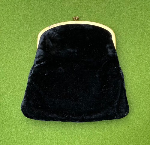 Vintage 1950s Mel-Ton Black Velvet Foldover Clutch Evening Bag Gold Kisslock