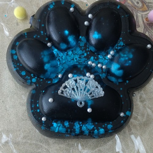 Black/Blue Glitter Paw Taba Squishy (Charms Included!)