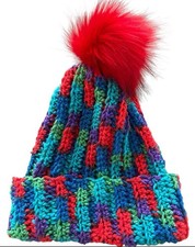 Crochet Ribbed Beanie With Faux Fur Pom Pom - Adult Size Heartfelt