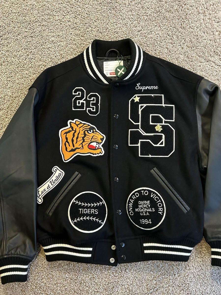supreme tiger varsity jacket wool leather fw23 size Medium black