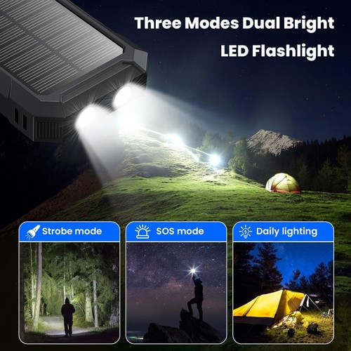 Solar Powerbank 26800mAh 3 Ausgänge 2 LED Taschenlampe - Bild 7 von 8