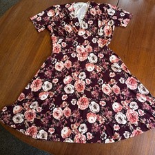 Paisley Raye Wine Pink Floral Scoop Neck XL Flare Dress Boho Wedding Event