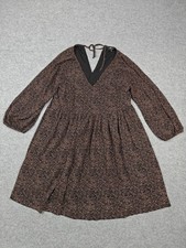 Madewell Dress Womens XS Black Animal Print Fit & Flare Long Sleeve V Neck