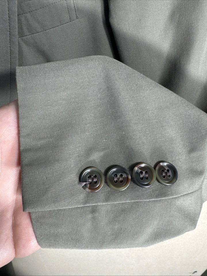 Haspel Lord & Taylor 38S Slim 2 Piece Suit 39x28 Canvas Poplin Feel Olive Drab - Image 3 of 4