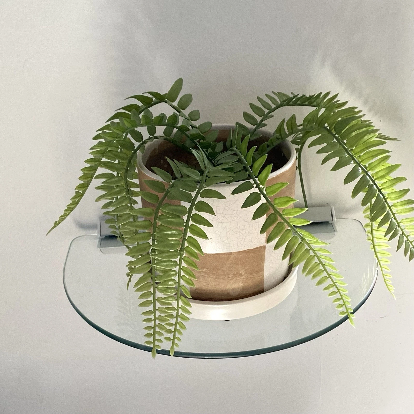 Vintage 1990s Glass Shelf - Half Round Wall Shelf - Floating Shelf - Plant Shelf