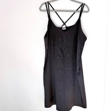 Ekouaer Black Satin Slip Mini Dress Chemise Size XL Criss Cross Back Adjustable
