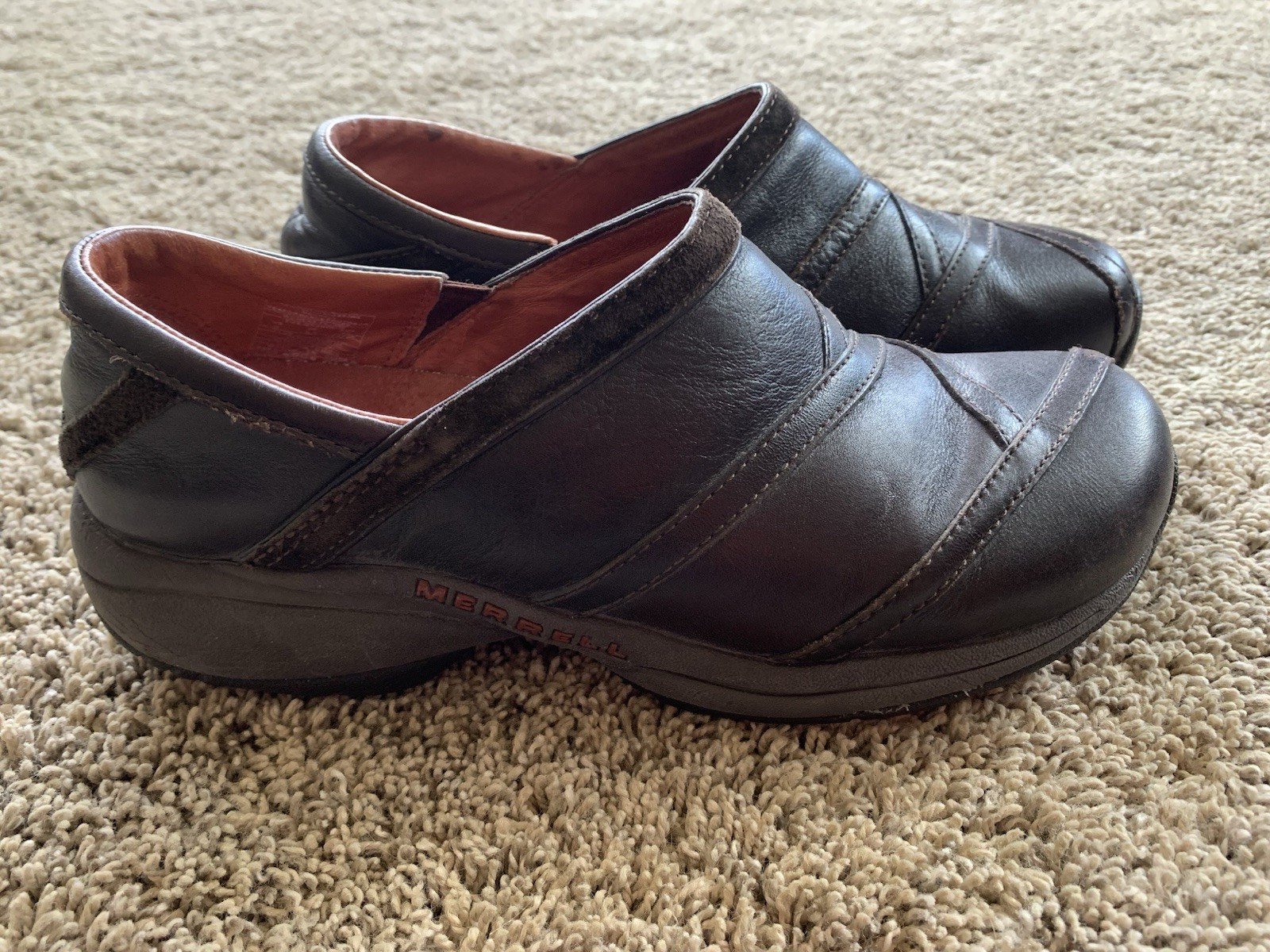 Merrell Shoes Womens Primo Patch Clogs Slip On Brown Leather Comfort