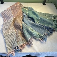 Cotton Textured Woven Throw Blanket Pastels 60x50 Patchwork Boho India Fringe