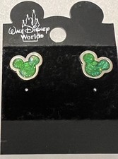 Disney Parks Mickey Mouse Icon Earrings Green Glitter Studs VINTAGE WDW NEW