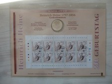 -Numisblatt 3/97-Heinrich Heine-10 Mark Münze D-10er Bogen Briefmarke