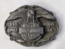 Harley Davidson Pewter Belt Buckle  est 1903 born in USA Vintage Rare 1987
