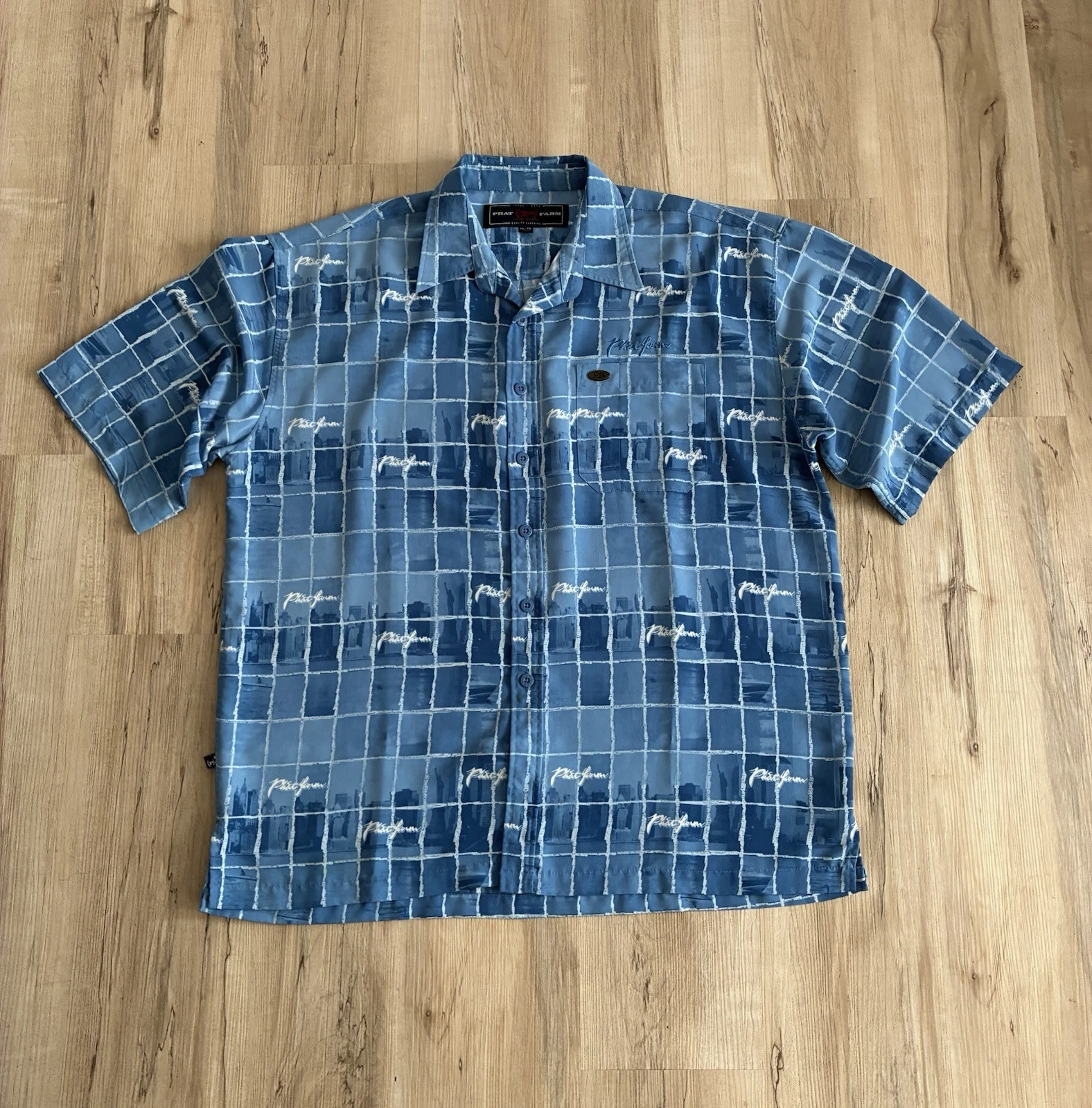 Part Farm Baby Blue Y2K 00s Button Up Mens Polo Shirt XL Streetwear Casual