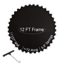 12FT Trampoline Mat Replacement 72 V-Hooks Fits 5.5 in. Springs 127 in. Round