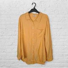Next Yellow Orange Button Down Shirt | Size 18 | Cotton Collared Plus Size Retro