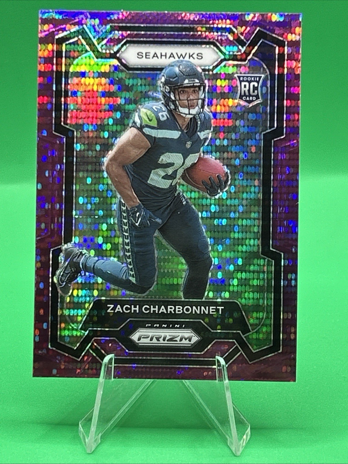 Zach Charbonnet-Seahawks RC 2023 Panini Prizm Purple Pulsar Rookie #392