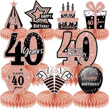 9 Pcs 40th Birthday Decorations for Women - Rose Gold Pink Pink-40th