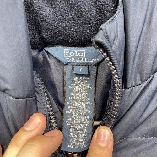 Polo Ralph Lauren Puffer Jacket Boys 7 Blue Down Fill Hooded Big Pony Preppy Zip - Picture 6 of 9