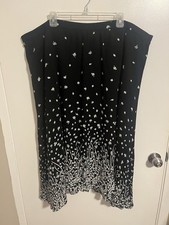 Vintage Cathy Daniels Skirt Midi Length Black With White Floral Size 3X