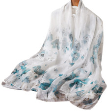 100 Silk large Scarf Women neckerchief Shawl Wrap floral blue beige HD118-8