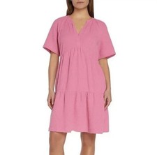 Gap Gauze Tiered Dress Women Size Medium Pink Short Sleeve Pockets Crinkled NWT