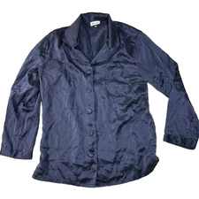 Lilysilk Mulberry Silk Shirt Navy Blue Minimalist Luxury Lounge Button Down SM