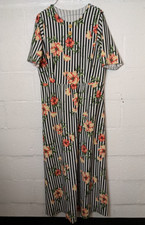Women Adult Mennonite Cape Floral Coral Flowers with Black White Stripe Dress
