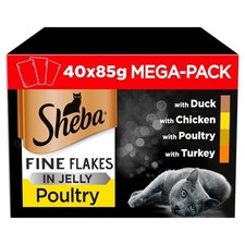 Sheba Fine Flakes Poultry Selection in Jelly Wet Cat Food Pouches - 40 x 85g