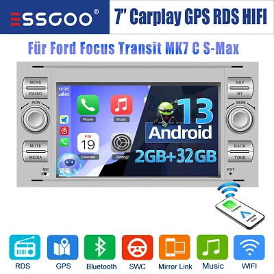 Android 13 Carplay Autoradio GPS NAVI RDS Für Ford Focus Fiesta Transit Connect - Bild 1 von 4