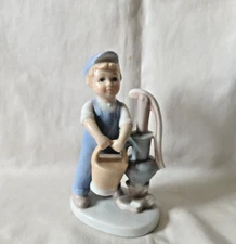 Vintage Porcelain Boy with Water Bucket 5" Tall