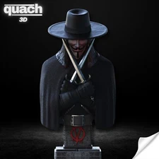 V Bust (Pre Supported) Stl File 3D Printing, V for Vendetta Stl 3D model design