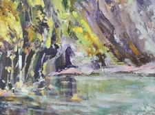 painting picture summer waterfall landscape river signed living room oil canvas