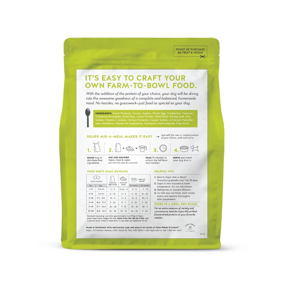 Comida para perros Sojos Mix-A-Meal premezcla de frutas y verduras sin granos, bolsa de 8 libras Foto 2 de 4