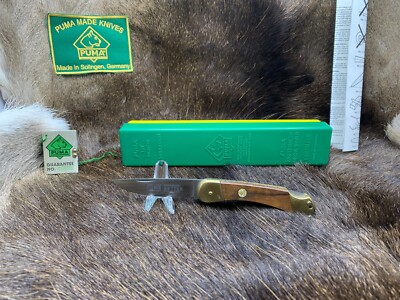 1987 Puma 765 Setter Knife With Jacaranda Handles Green / Yellow Box Mint A2