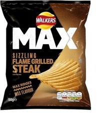 Walkers Max Sizzling Flame Grilled Steak Crisps 24 x 50g Packs