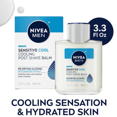 NIVEA, Men, Sensitive Cooling, Aftershave Balm, No Scent, 3.3 fl oz, Plastic Bot