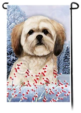 Lhasa Apso Winter Berries Garden Flag