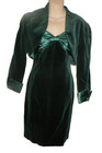DRESS/BOLERO in VINTAGE 80'S ~ MARTI ~ Boned Strapless/Grn Velvet * Size 10 *