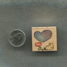 Teddy Bear with Hearts Rubber Stamp Wood Mounted