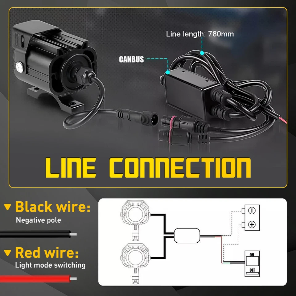90W LED Motorcycle Headlight Yellow White Hi/Lo Spot Light Driving FogLamp ATV Y - Image 4 of 4