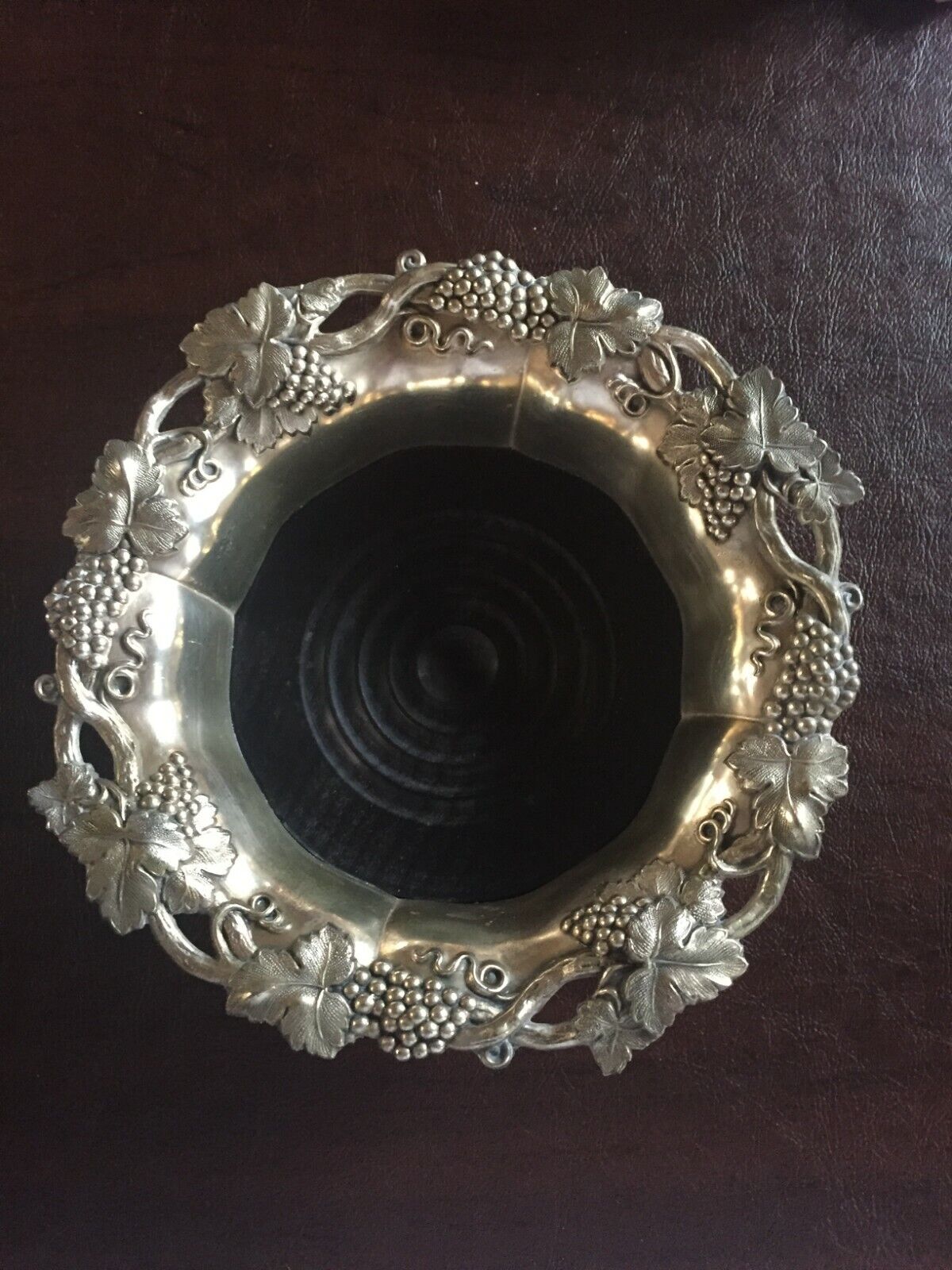  Wine Coaster,Vintage Silver Plate & Turned Wood Grape and Leaves Magnum Size