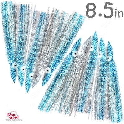 10pcs Fish WOW! Silver Blue dot 8 1/2'' Squid Skirt Hoochies Crinkle Octopus Lure
