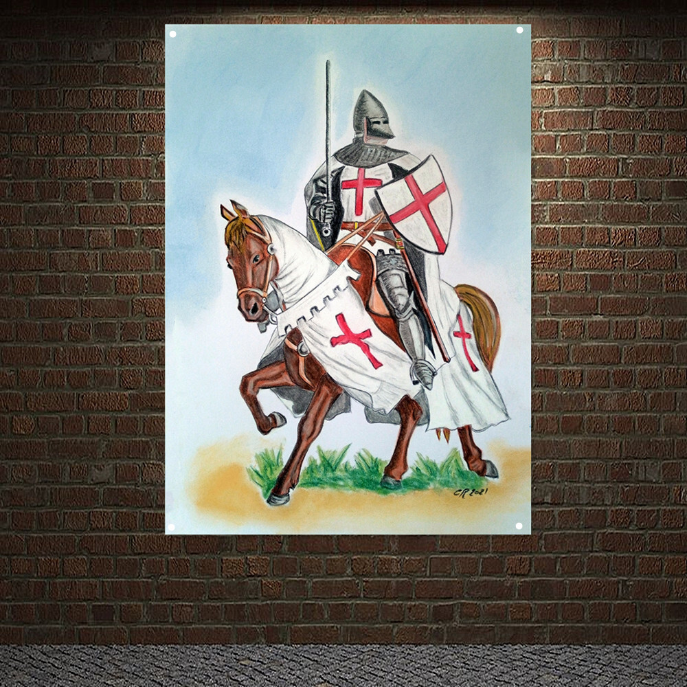 Crusaders Armor Warrior Wall Art Posters Knights Templar Flag Home Decor Banner