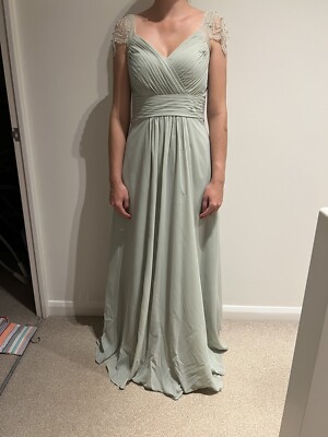 princess polly baby blue dress A-line V-Neck Floor-Length Chiffon Bridesmaid Dress With Beading UK 8/10