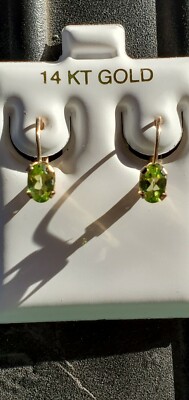 Peridot Labcreated Ovalschliff Ohrhänger Ohrhänger 14kt massiv Gelbgold 