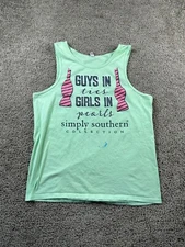 Simply Southern Shirt Womens Large Green Pink Guys In Ties Girls In Pearls FLAW