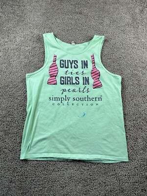 #ad #ad Simply Southern Shirt Womens Large Green Pink Guys In Ties Girls In Pearls FLAW $5.40