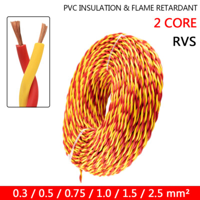 2 Core Flexible PVC Insulated Twisted Pair Telephone Cable 0.3-2.5mm² Red Yellow